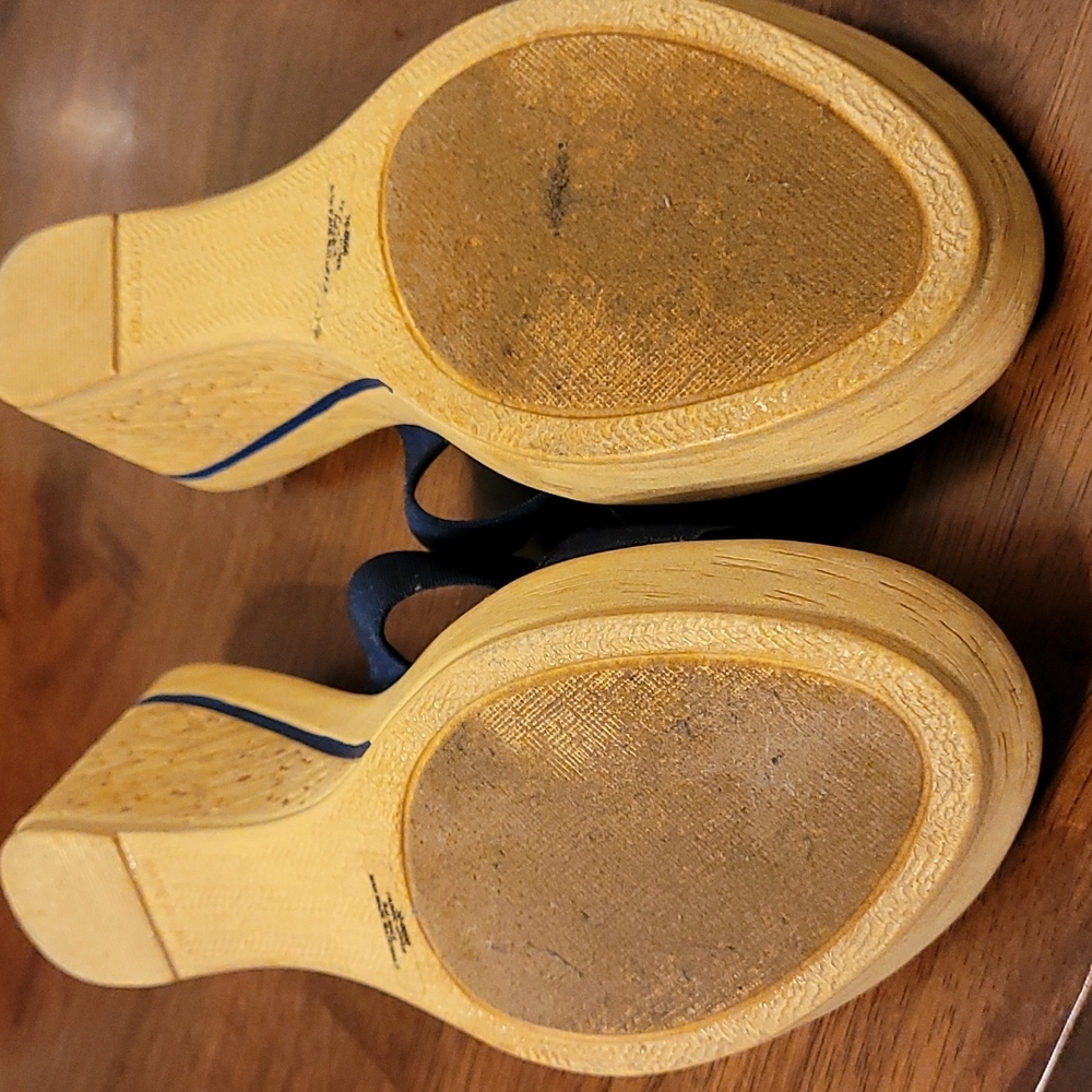 Tuscany wedge sandal.  Navy stretch straps with  rhinestones.  6 1/2 N - Picture 3 of 8